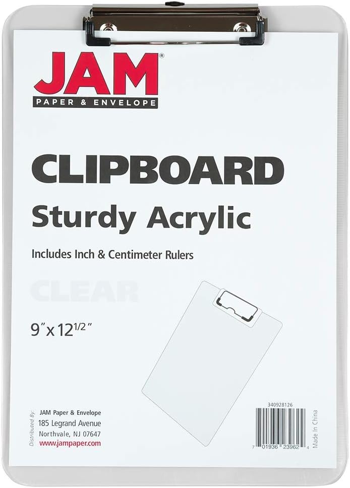 JAM PAPER Plastic Clipboards with Low-Profile Metal Clip - Letter Size
