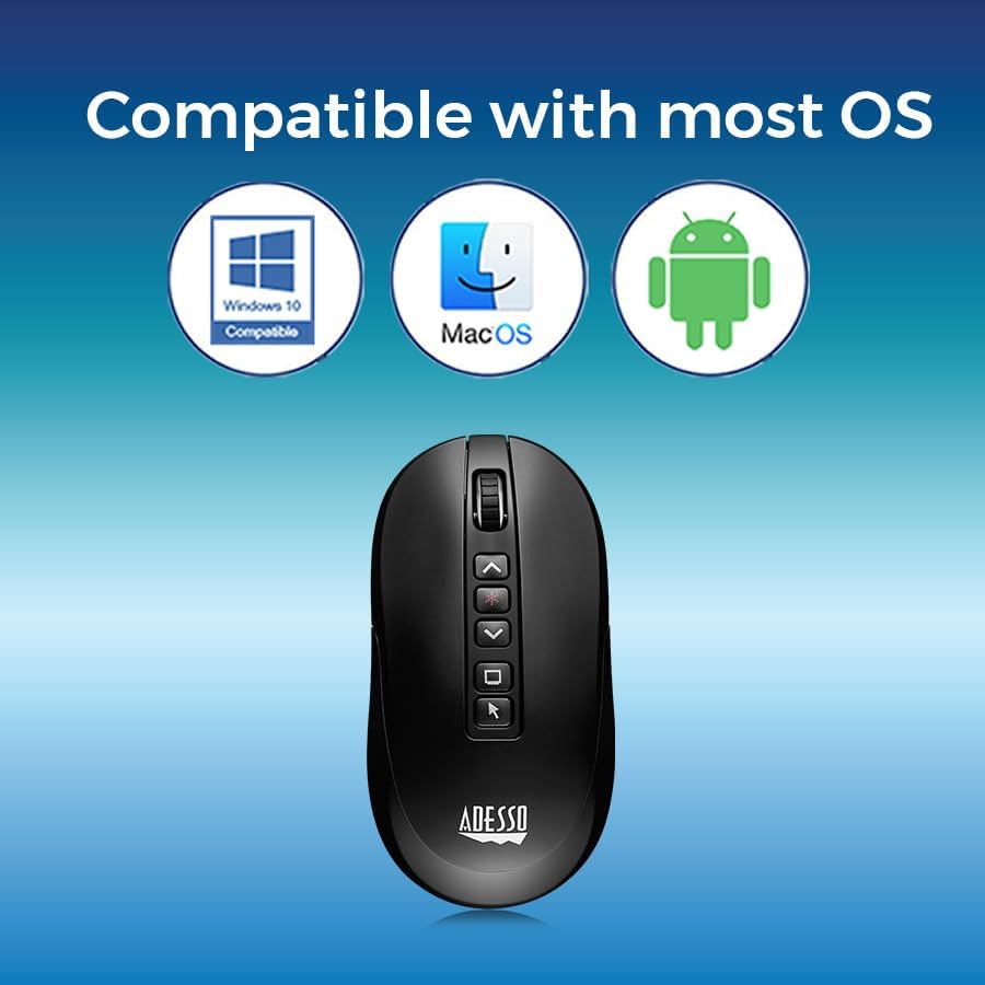 iMouse P40 Wireless Multifunctional Presenter Mouse, 2.4 GHz Frequency/100 ft Wireless Range, Left/Right, Black