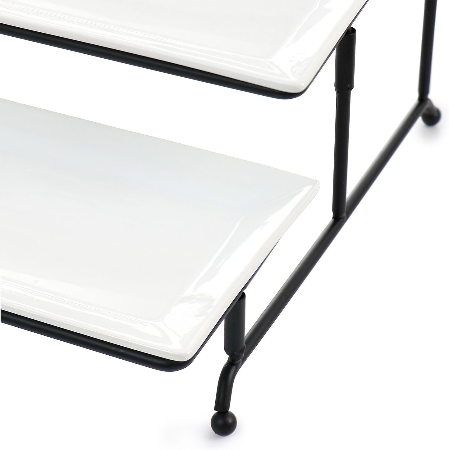 Elama 3-Tier Porcelain Serveware Set with Metal Rack