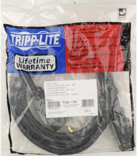 Tripp Lite Heavy-Duty Power Cord for PDU and UPS 20A, 12AWG (IEC-320-C19 to NEMA L6-20P) 10-ft.(P040-010)