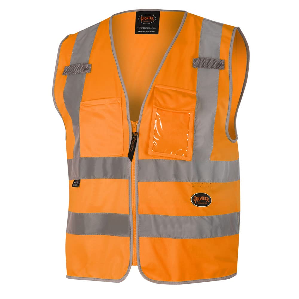 Pioneer Safety Vest - Hi Vis Reflective with 8 Pockets, Zipper Closure, ANSI/ISEA 107-2015 Class 2 Type P/R