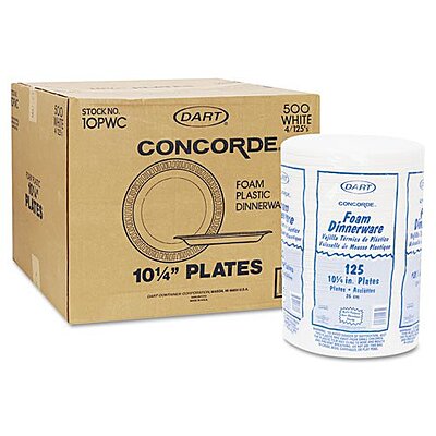 Dart Concorde 10.25in White Unlaminated Foam Plates - Case of 500