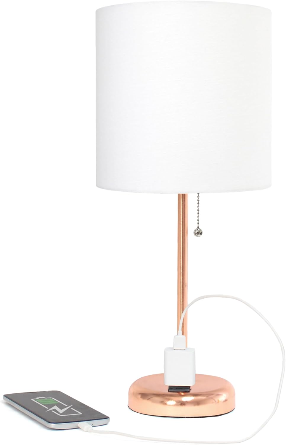 LIMELIGHTS Simple Designs LT2024 Stick Table Lamp with Charging Outlet and Drum Fabric Shade