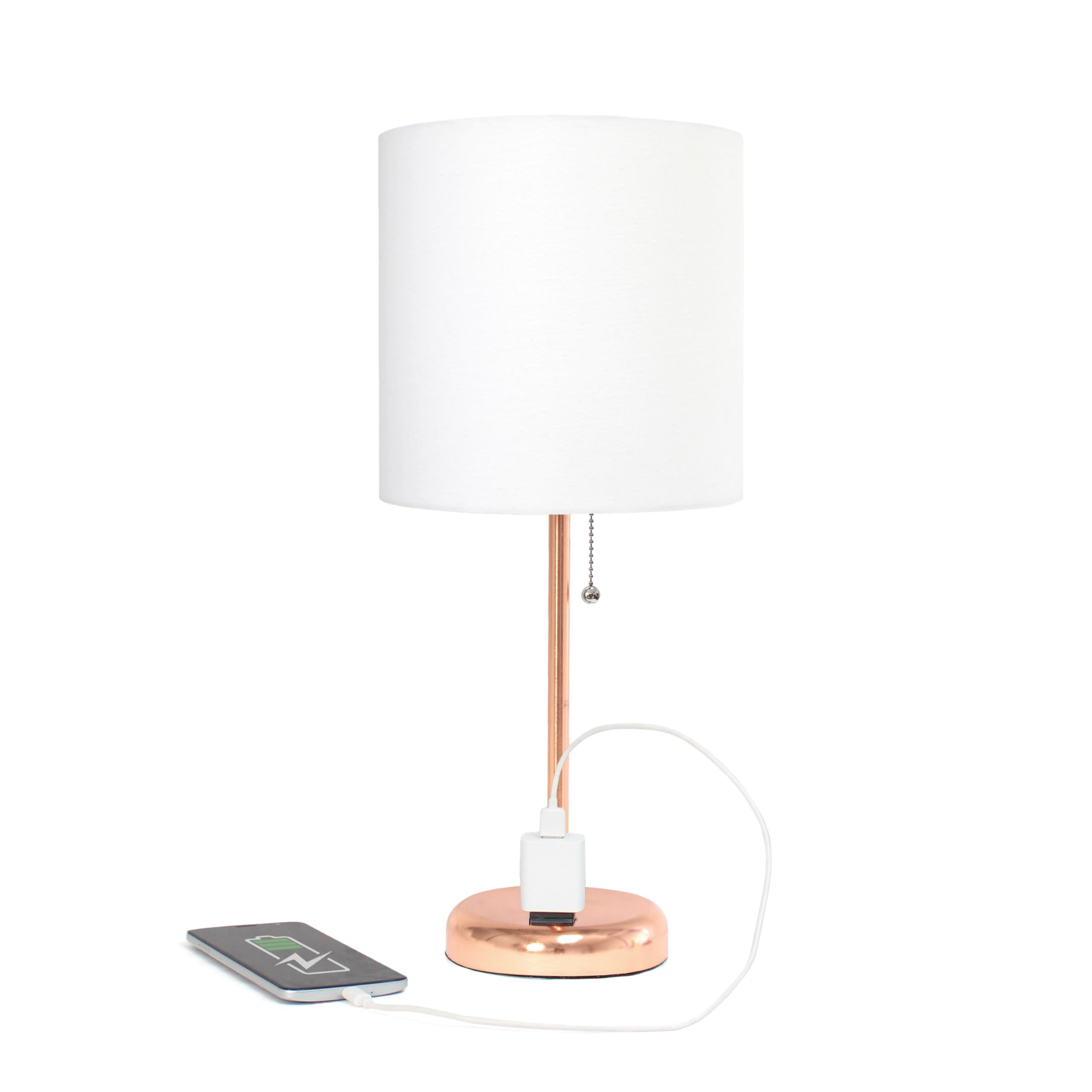 LIMELIGHTS Simple Designs LT2024 Stick Table Lamp with Charging Outlet and Drum Fabric Shade