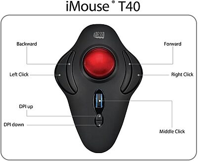 iMouse T40 Wireless Ergonomic Finger Trackball Mouse with Nano USB Receiver, Programmable 7 Button Design
