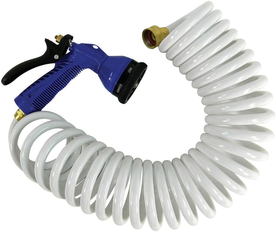 Whitecap 25' White Coiled Hose w/Adjustable Nozzle