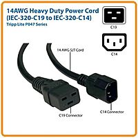 Tripp Lite Heavy-Duty Power Cord, 15A, 14AWG (IEC-320-C19 to IEC-320-C14) 2-ft.(P047-002)