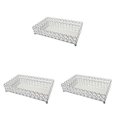 Elegant Designs HG1010-CHR Elipse Crystal Decorative Mirrored Jewelry or Makeup Cosmetic Perfume Vanity Organizer Tray, Chrome (Pack of 3) 10.5" x 6.3" x 2.3" (Pack of 3)