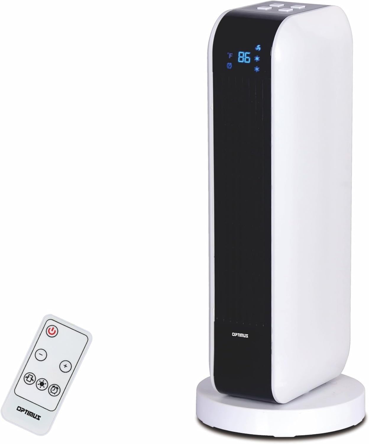 Optimus H-7319 17" Oscillating Tower Heater with Remote, Digi Temp Readout & Setting