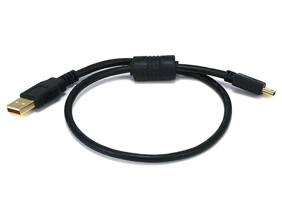 Monoprice 1.5-Feet USB 2.0 A Male to Mini-B 5pin Male 28/24AWG Cable with Ferrite Core (Gold Plated) (105446),Black