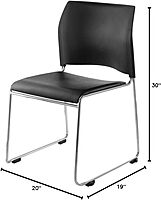National Public Seating 8700 Series Cafetorium Plush Vinyl Stack Chairs, Black, Pack Of 4 Chairs