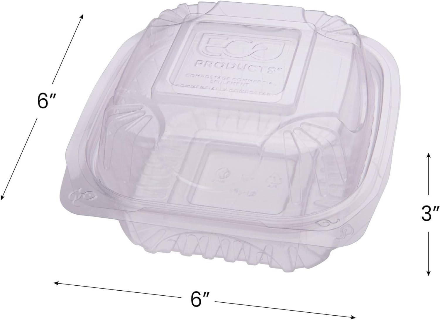 Eco-Products Compostable 6" Clear PLA Plastic Clamshell To Go Containers, Case of 240, Meal Prep Box, Take Out Box With Lid