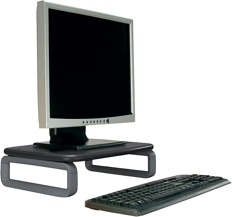 Kensington Monitor Stand Plus w/ SmartFit System, Supports 80 lbs, 16 x 11.5 x 6 in, Black/Gray