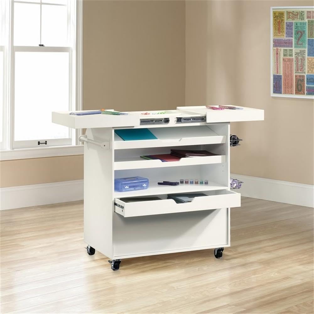 Sauder Craft Pro Mobile Craft Cart, 36inH x 37 1/4inW x 19 1/2inD, Soft White