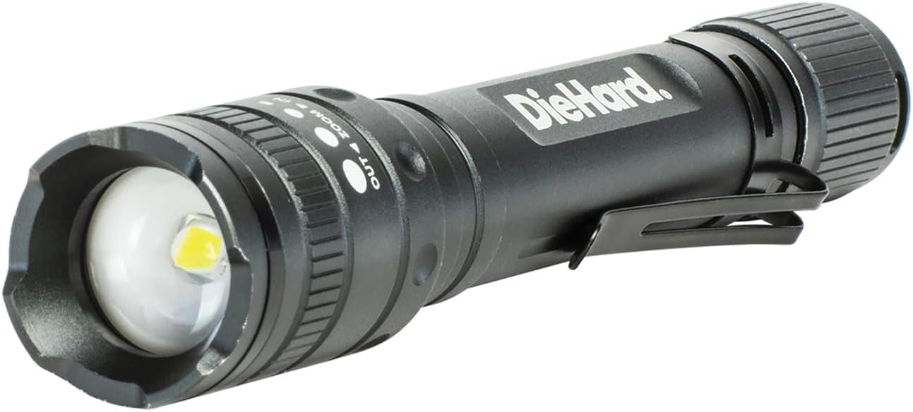 DieHard 270-Lumen Aluminum Twist-Focus Flashlight, 5-3/4in x 1in, Gray