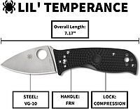 Spyderco Lil Temperance 3 Lightweight Folding Pocket Knife with VG-10 Steel and FRN Handle - PlainEdge - C69PBK3