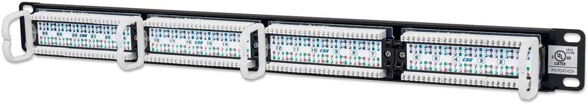Intellinet 24 Port Cat5e Network Patch Panel Wall Mount– 1U Rack Height