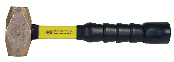 Nupla 30-015 Non-Sparking Brass Hammer, 1.5 lb Head, 12 in SG Grip, Yellow