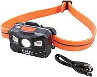 Klein Tools 56064 Rechargeable Auto-Off LED Headlamp, Silicone Strap, 400 lms, All-Day Runtime, for Work, Running