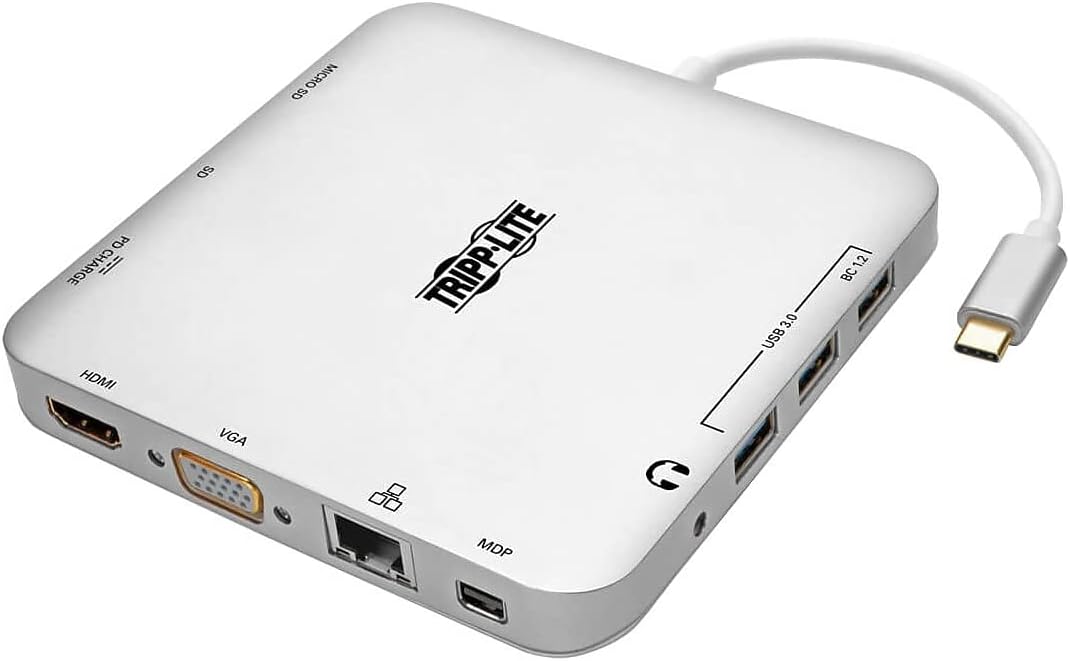 Tripp Lite USB-C Docking Station for Dual Monitors, 4K HDMI @ 30Hz, Mini Display Port mDP, VGA, USB 3.2 Gen 1