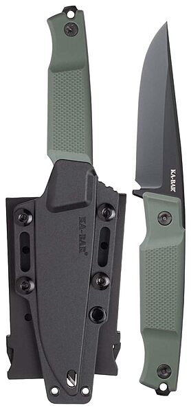 KA-BAR Apex Fixed Blade Knife 3.9" Clip Point D2 Black PVD Blade Glass Filled Nylon Handle Green
