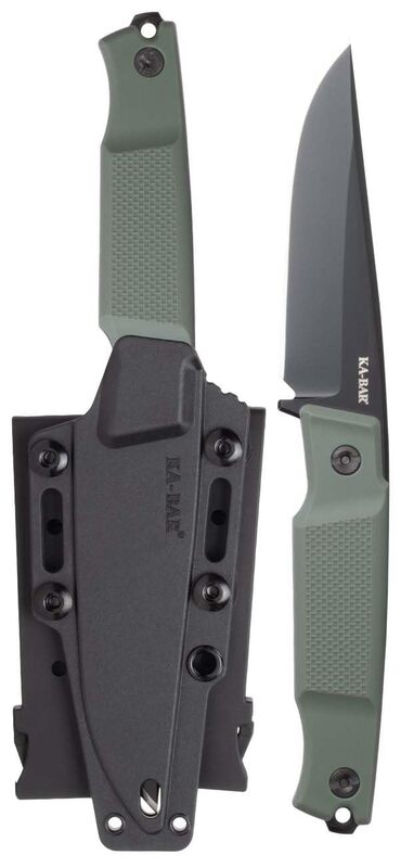 KA-BAR Apex Fixed Blade Knife 3.9" Clip Point D2 Black PVD Blade Glass Filled Nylon Handle Green