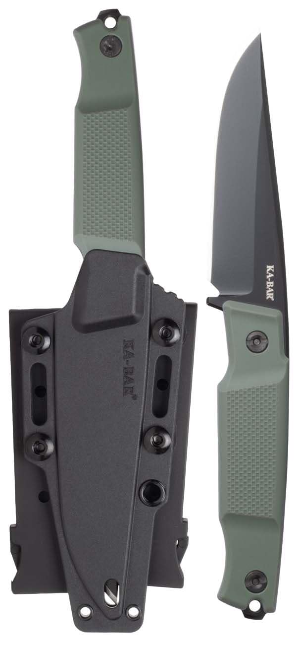 KA-BAR Apex Fixed Blade Knife 3.9" Clip Point D2 Black PVD Blade Glass Filled Nylon Handle Green