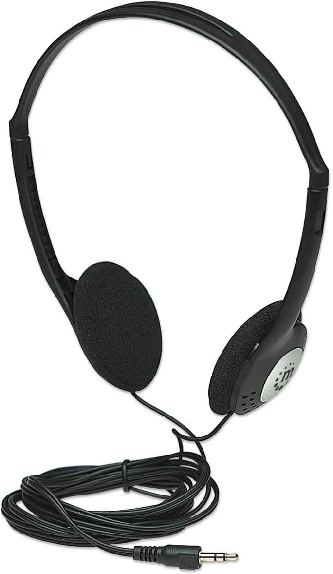 Manhattan On-Ear Wired Stereo Headphone - Long 6ft Cable, Single 3.5mm Plug, Lightweight, Adjustable Headband–for Walkman