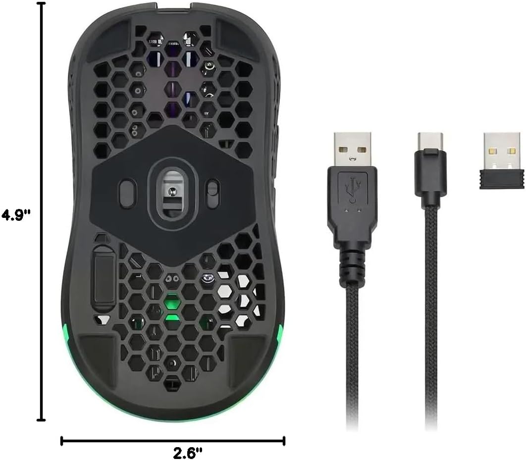 Monoprice Hyper-K Wireless Ultralight Gaming Mouse - PixArt Optical Sensor, Offers 6 Programmable DPI Settings - Dark Matter