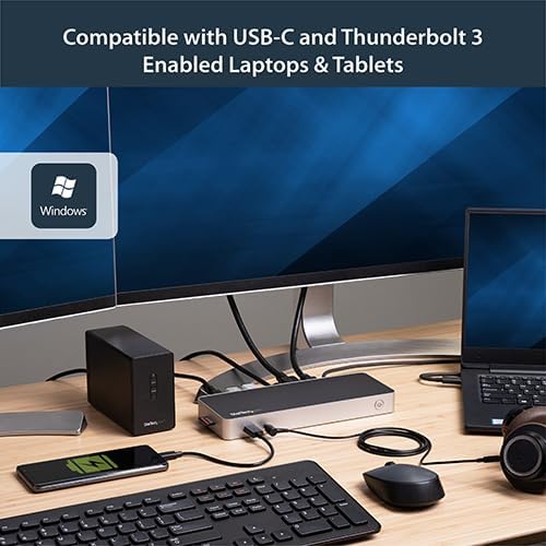 StarTech.com USB C Dock - Dual Monitor HDMI & DisplayPort 4K 30Hz - USB Type-C Laptop Docking Station 60W Power Delivery, SD