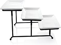 Elama 3-Tier Porcelain Serveware Set with Metal Rack