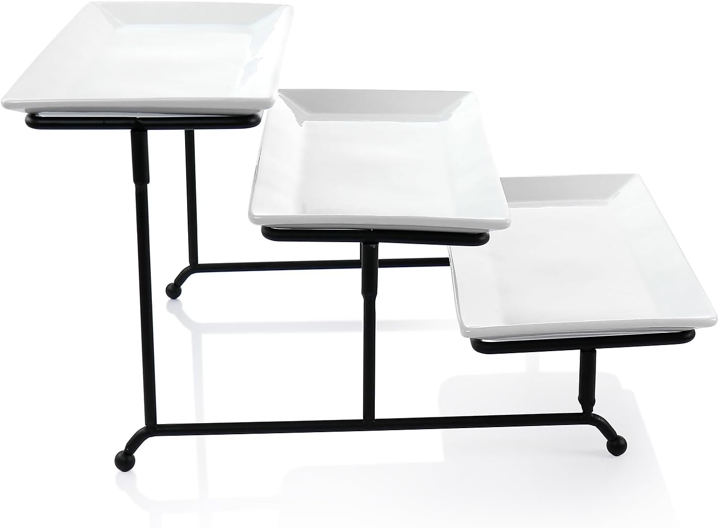 Elama 3-Tier Porcelain Serveware Set with Metal Rack