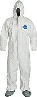 DuPont Tyvek 400 TY122S Disposable Protective Coverall with Elastic Cuffs, Attached Hood and Boots, White, Medium, CASE OF 25