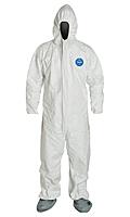 DuPont Tyvek 400 TY122S Disposable Protective Coverall with Elastic Cuffs, Attached Hood and Boots, White, Medium, CASE OF 25