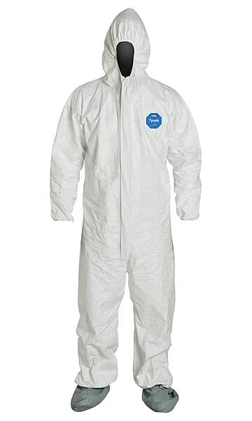 DuPont Tyvek 400 TY122S Disposable Protective Coverall with Elastic Cuffs, Attached Hood and Boots, White, Medium, CASE OF 25