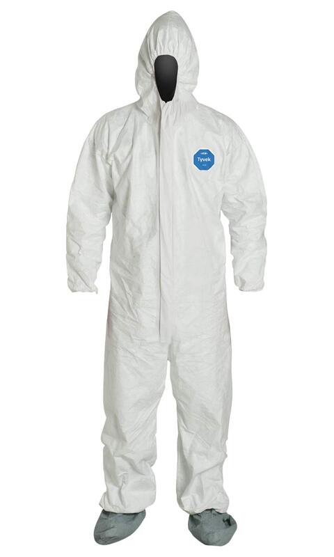 DuPont Tyvek 400 TY122S Disposable Protective Coverall with Elastic Cuffs, Attached Hood and Boots, White, Medium, CASE OF 25