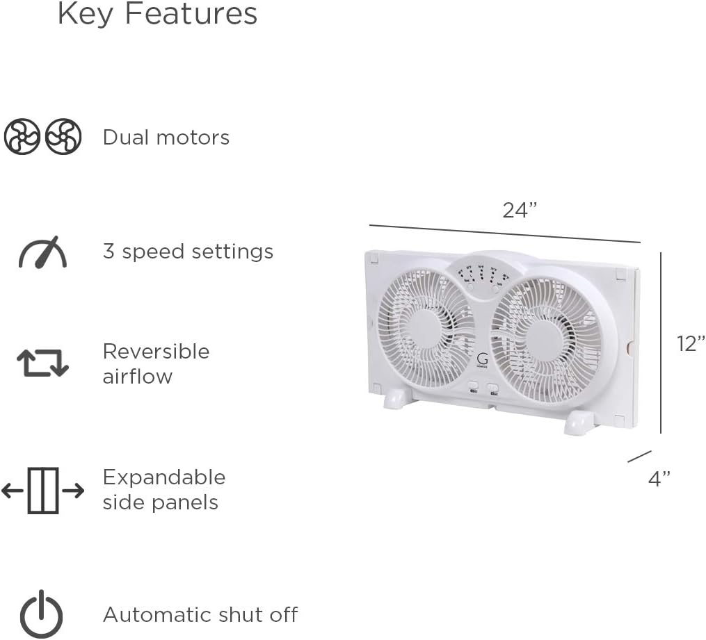 Genesis Twin Fan High Velocity Reversible AirFlow Fan, LED Indicator Lights Adjustable Thermostat & Max Cool Technology