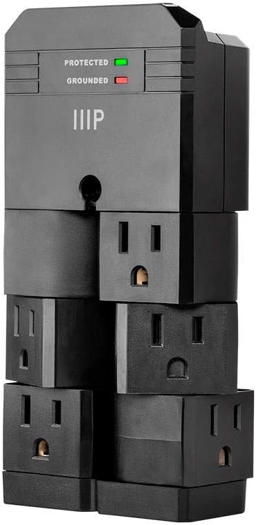 Monoprice 115876 6 Outlet Rotating Power Surge Protector Wall Tap - Black | UL Rated 2