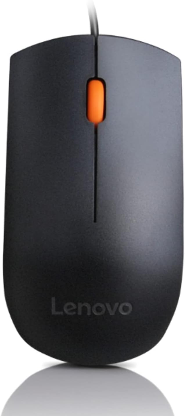 Lenovo 300 USB Wired Computer Mouse - Full Size Optical Ambidextrous Mouse with 1600 DPI, Reliable USB-A Wired Connection