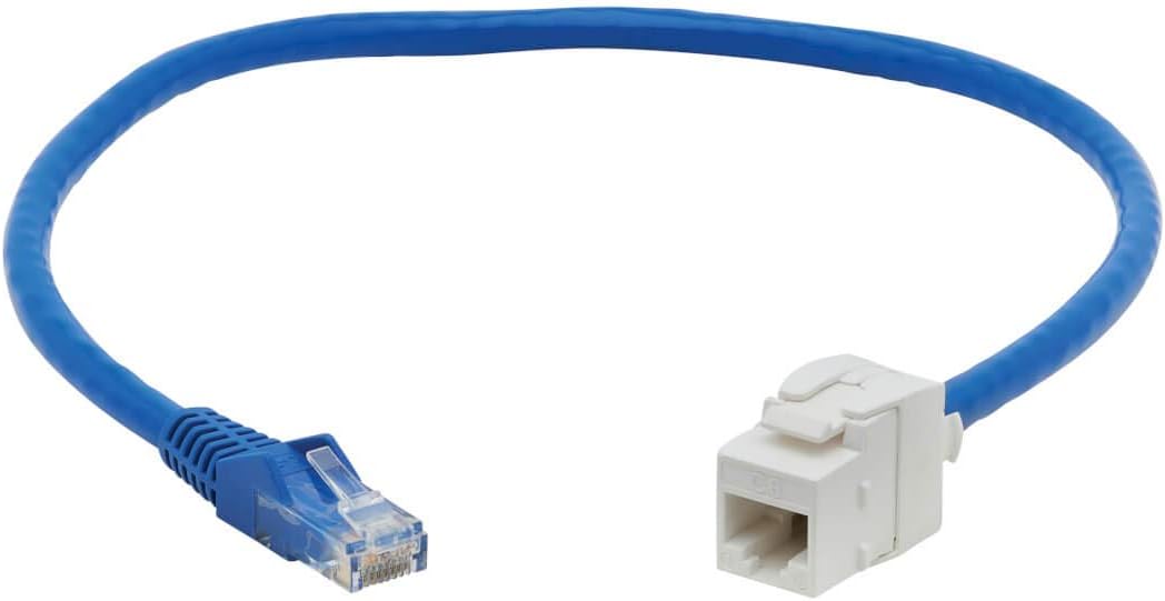 Tripp Lite Cat6 Keystone Jack Cable Assembly, Unshielded Ethernet Extension Network Cable, PoE+, RJ45 M/F, 18 in
