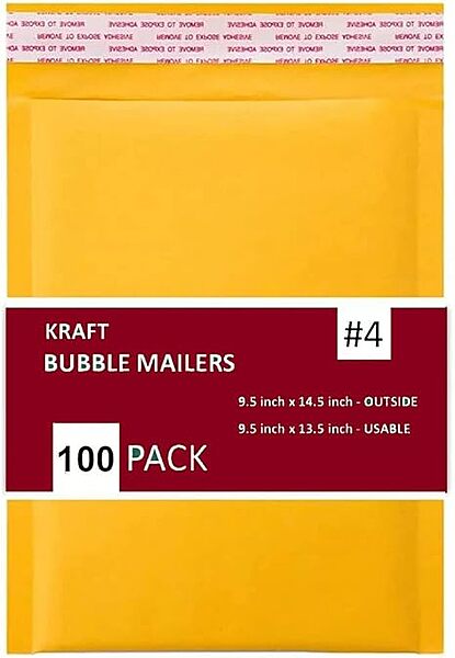 4 - Kraft Bubble Mailer - 100 Padded Self Sealing Envelopes