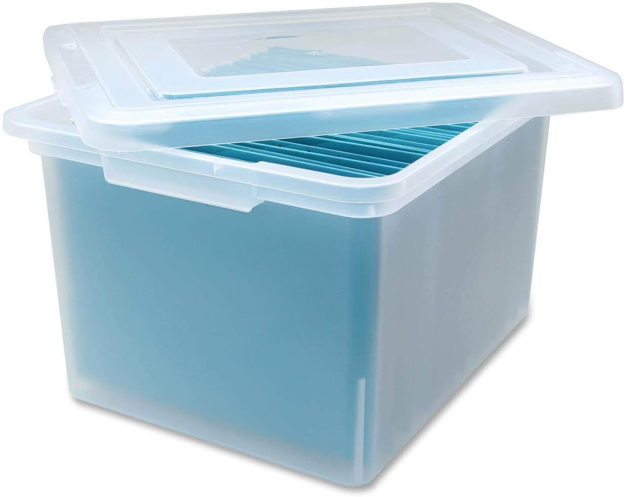 Lorell Storage File Box With Lift-Off Lid, Letter/Legal Size, 18in x 11in x 14 3/16in, Clear