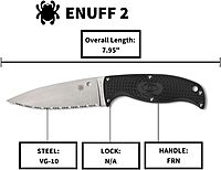 Spyderco Enuff 2 Fixed Blade Knife with VG-10 Leaf Shape Blade and Black FRN Handle - Includes Polymer Sheath SpyderEdge multi