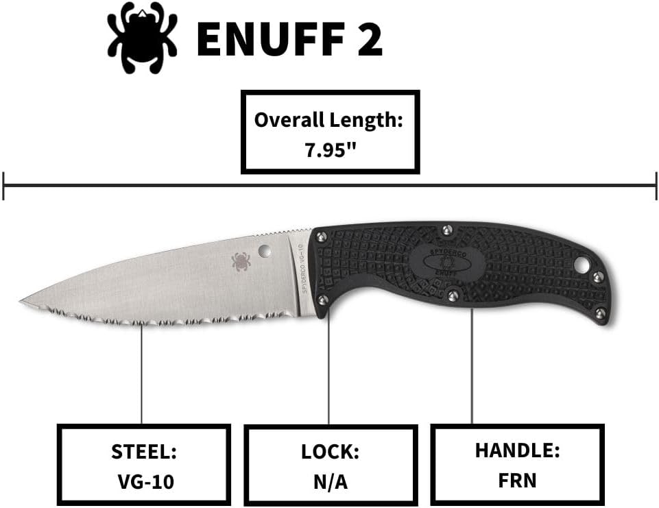 SPYDERCO Enuff 2 Fixed Blade Knife with FRN Handle and Polymer Sheath