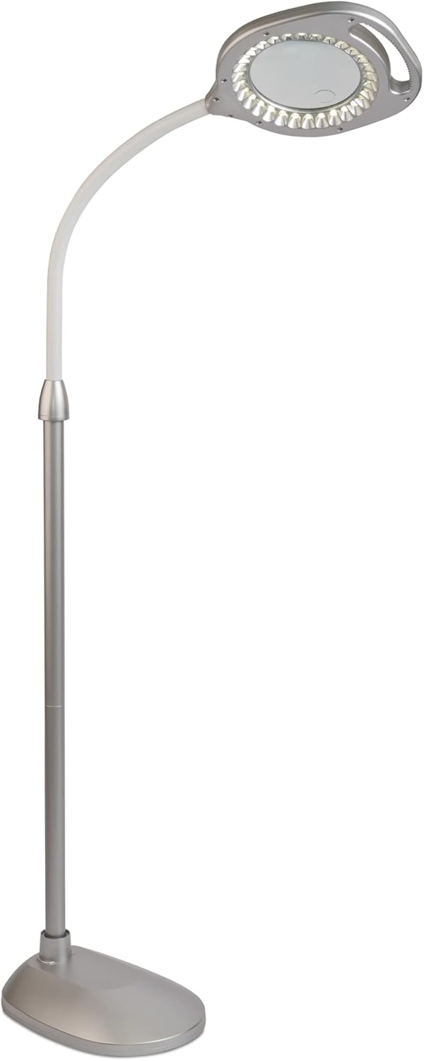 OttLite 2-in-1 LED Magnifier Floor & Table Light, Clearsun, Silver