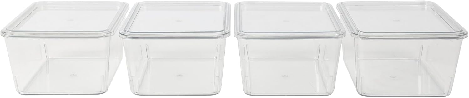Martha Stewart Brody Plastic Storage Organizer Bins with Transparent Lids for Home Office, Kitchen, or Bathroom, 4 Pack