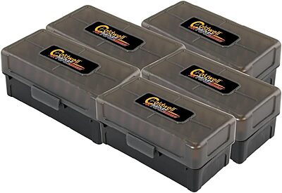 Caldwell Ammo Box with Removable Lid, 50 Round Capacity, 5 Pack, for Outdoor, Range, Shooting, Competition