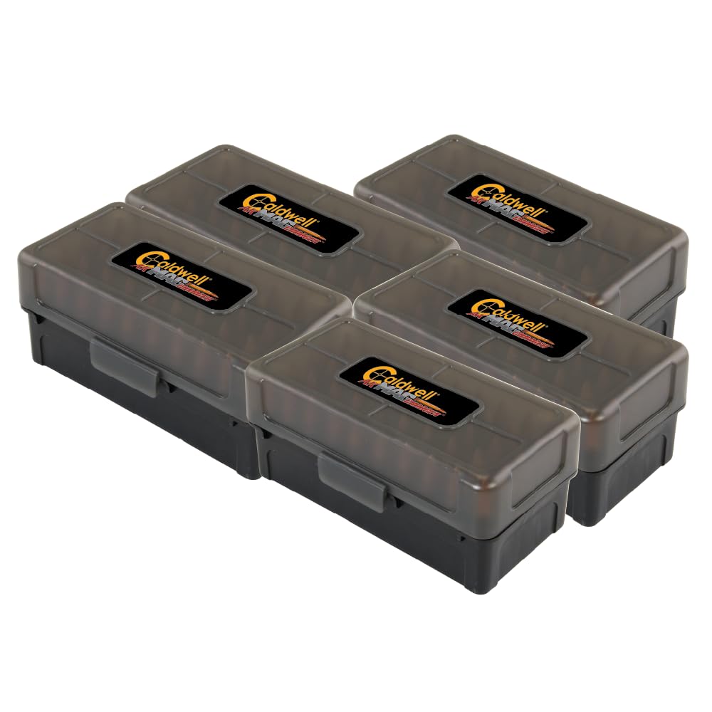 Caldwell Ammo Box with Removable Lid, 50 Round Capacity, 5 Pack, for Outdoor, Range, Shooting, Competition