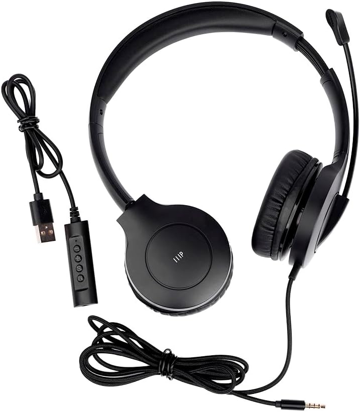 Monoprice WFH 3.5mm + USB Wired On-Ear Web Meeting Headset, Lightweight, USB in-line Controller