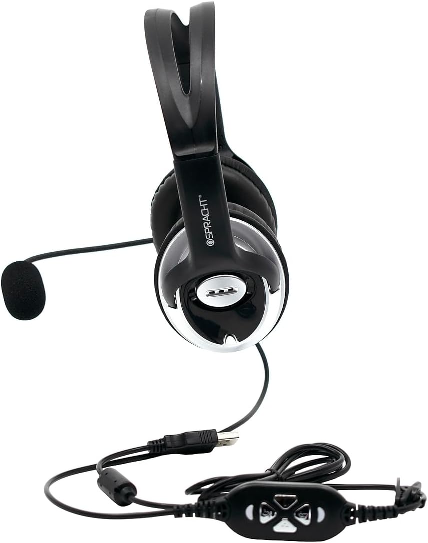 Spracht USB Headset for Softphone for PC/Mac, Comfortable and Durable Large Ear Cushions with Bendable Microphone Arm